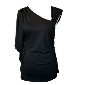 Trina Turk Black Knit Ruched One-Shoulder Long Stretchy Top Sz 2